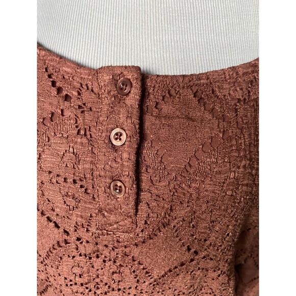Womens Lace Henley Top Size M Brown Romantic Boho Forest Fairy Dark Coquette Y2K - Picture 2 of 12